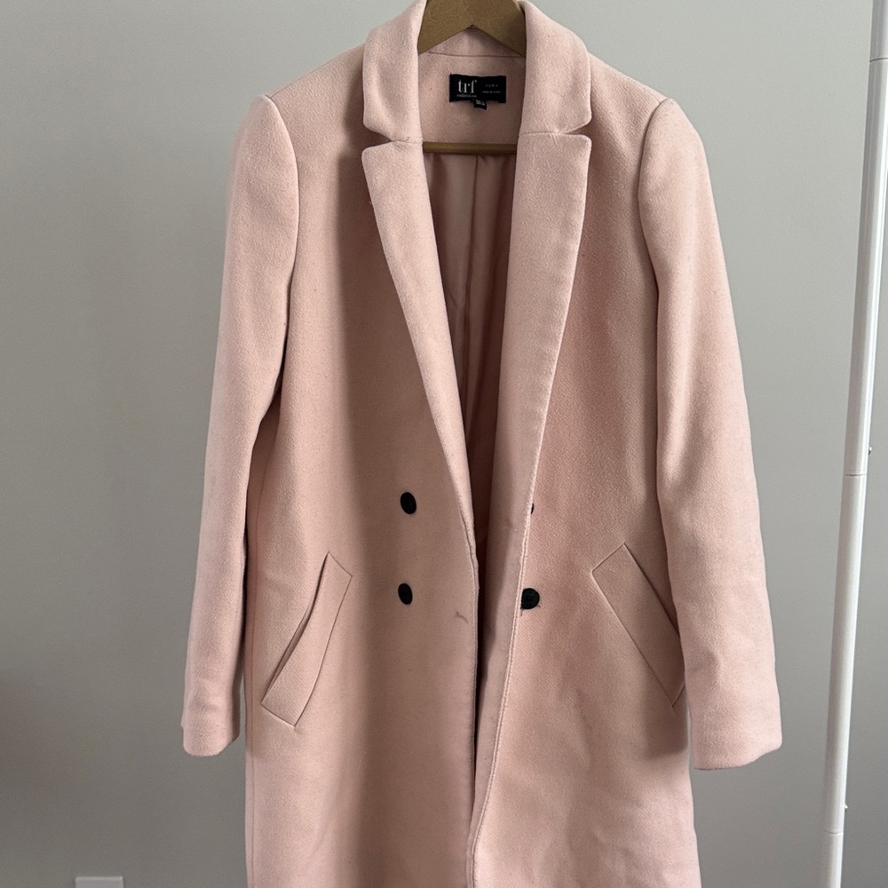 Zara Light Pink Double-Breasted Pea Coat